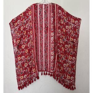 Women’s print fringed Duster Cardigan long sleeve open Front size XS Oversized